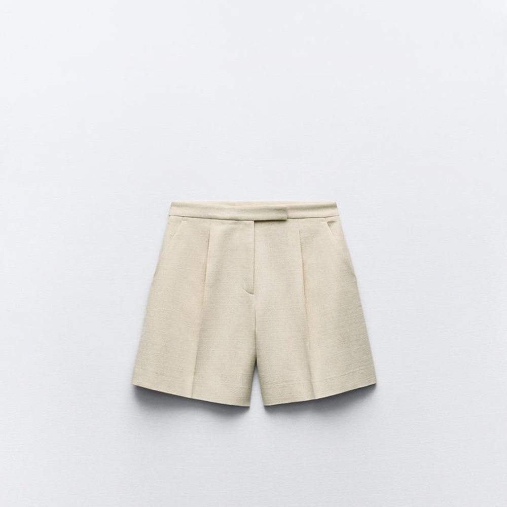 Zara high waisted linen shorts with gold thread
